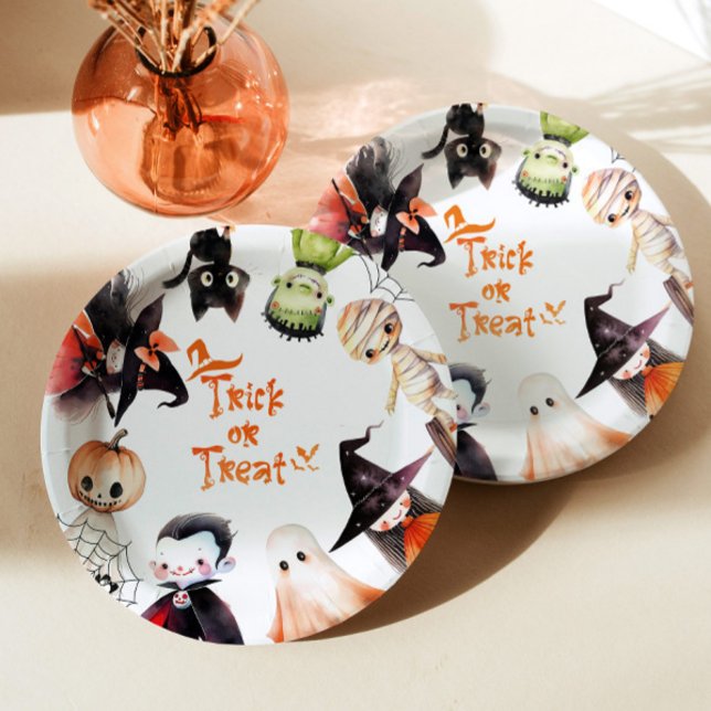 Trick or Treat Halloween Costume party birthday Paper Plate (Creator Uploaded)