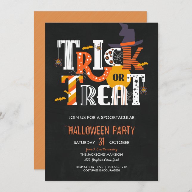 Trick Or Treat Halloween Costume Party Invitation (Front/Back)