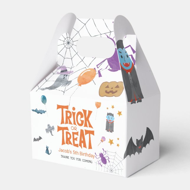 Trick or Treat Halloween Creatures Birthday Party Favour Box (Front Side)