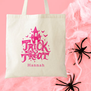 Trick Or Treat Halloween Cute Bright Pink Kids Tote Bag