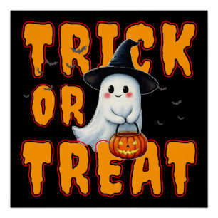trick or treat halloween cute ghost pumpkin poster