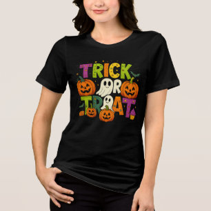 Trick or Treat Halloween Cute Ghosts, Pumpkins Tri-Blend Shirt