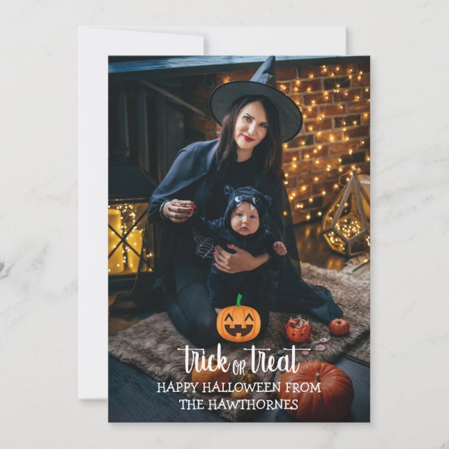 "Trick or Treat" Halloween elegant Family Photo Card (Front)