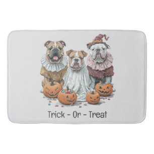 Trick Or Treat Halloween English Bulldogs Pumpkin Bath Mat
