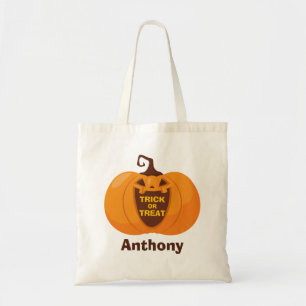 Trick or Treat Halloween Funny Orange Pumpkin Tote Bag