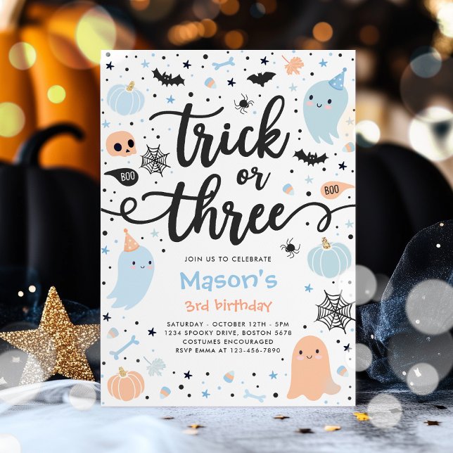 Trick Or Treat Halloween Ghost 3rd Birthday Party Invitation (Creator Uploaded)