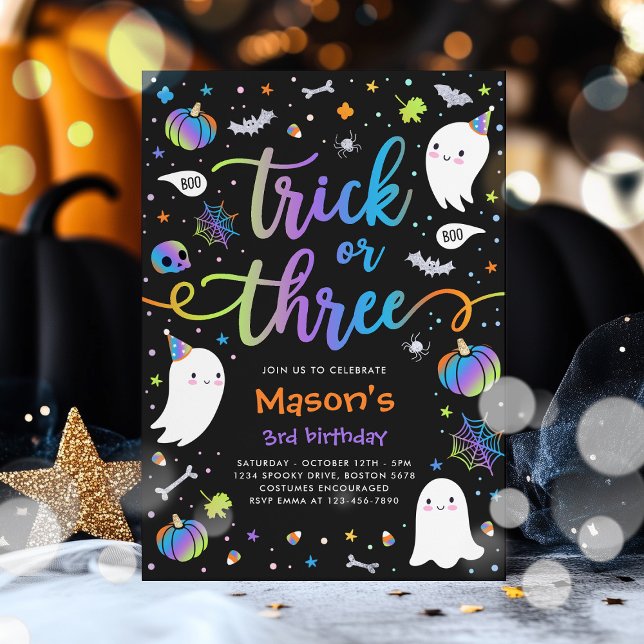 Trick Or Treat Halloween Ghost 3rd Birthday Party Invitation (Creator Uploaded)