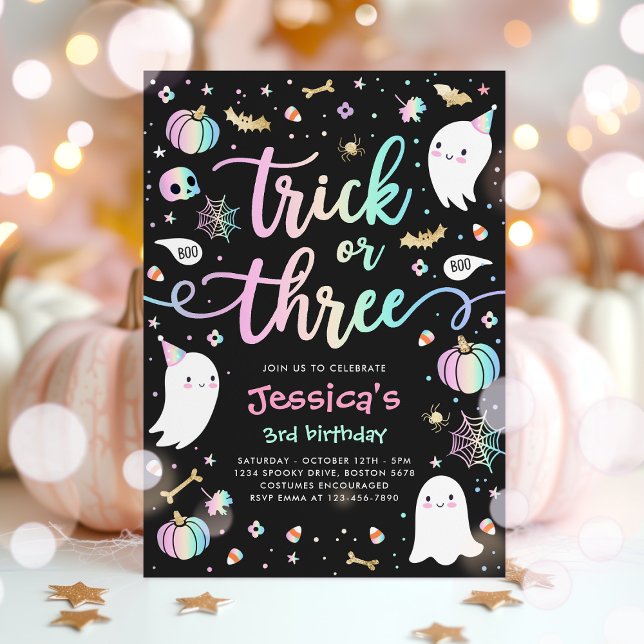 Trick Or Treat Halloween Ghost 3rd Birthday Party Invitation (Creator Uploaded)