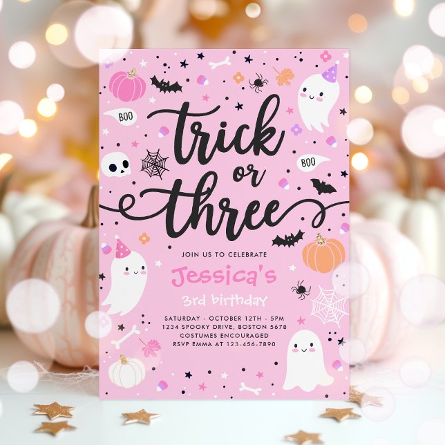 Trick Or Treat Halloween Ghost 3rd Birthday Party Invitation (Creator Uploaded)