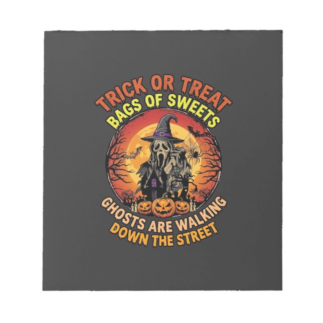 Trick Or Treat Halloween Ghost Pumpkin Haunted Hou Notepad (Front)