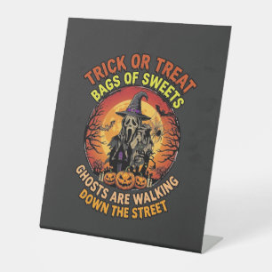 Trick Or Treat Halloween Ghost Pumpkin Haunted Hou Pedestal Sign