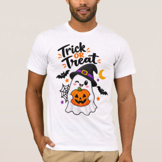 Trick or Treat Halloween Ghost Pumpkin Witch Hat T-Shirt