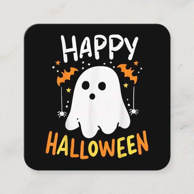 Trick Or Treat Halloween Ghost Square Business Card (Front)