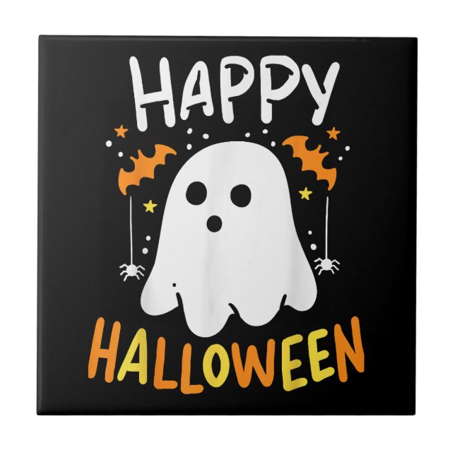 Trick Or Treat Halloween Ghost Tile (Front)
