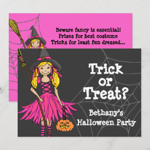 Trick or treat Halloween girls party invitation