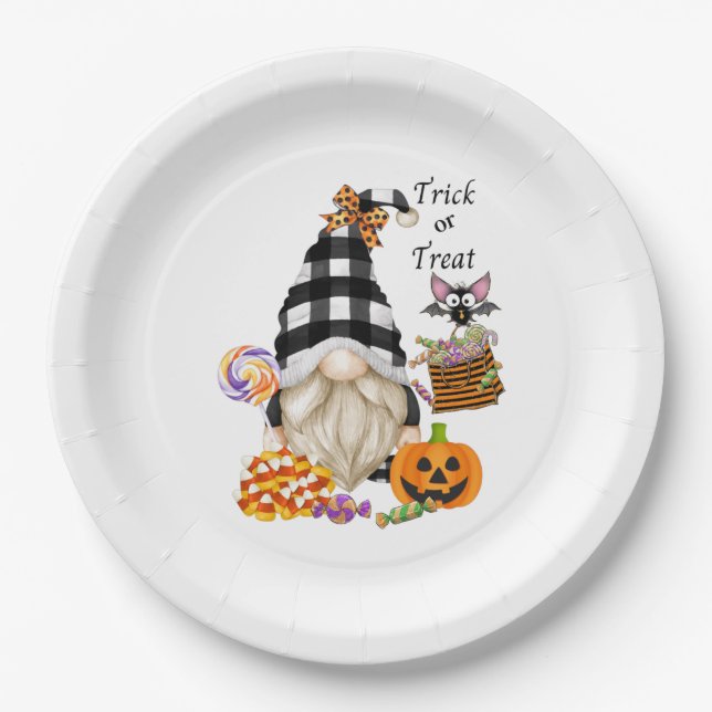 Trick or Treat Halloween Gnome Paper Plate (Front)