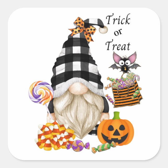 Trick or Treat Halloween Gnome Square Sticker (Front)