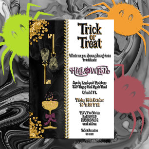 Trick or Treat Halloween Gold Glitter Skulls Invitation
