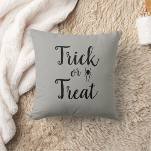 Trick or Treat Halloween Grey Throw Pillow