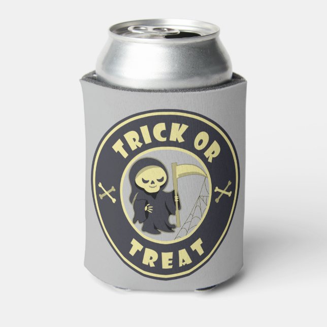 Trick or treat Halloween grim reaper character Can Cooler (Can Back)