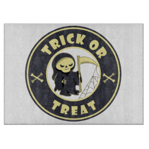 Trick or treat Halloween grim reaper character Cutting Board