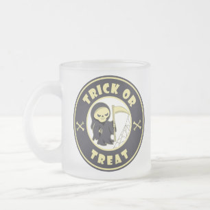 Trick or treat Halloween grim reaper character Frosted Glass Coffee Mug
