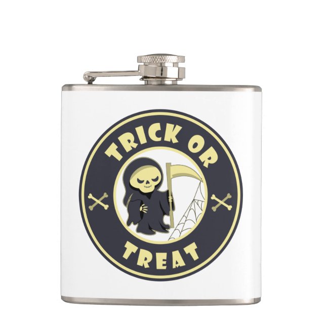Trick or treat Halloween grim reaper character Hip Flask (Front)