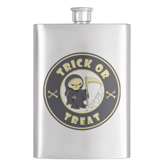 Trick or treat Halloween grim reaper character Hip Flask (Front)