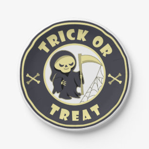 Trick or treat Halloween grim reaper character Paper Plate