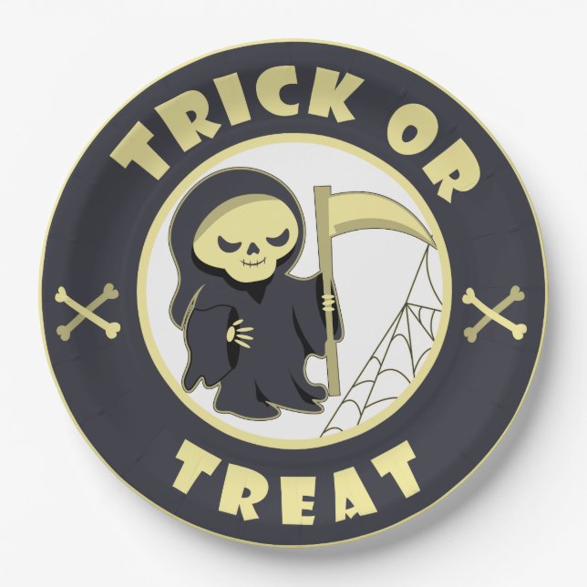 Trick or treat Halloween grim reaper character Paper Plate (Front)