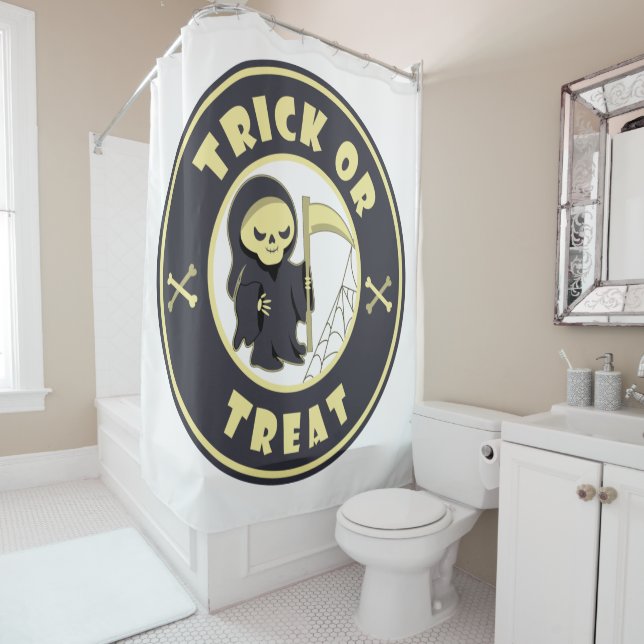 Trick or treat Halloween grim reaper character Shower Curtain (In Situ)