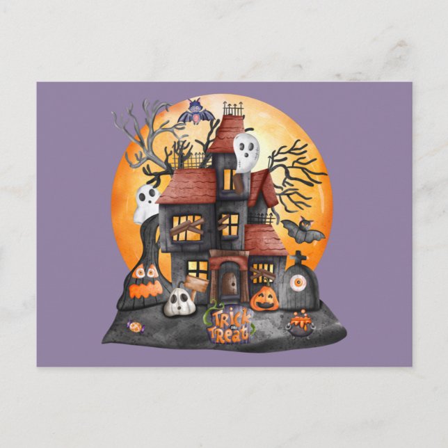 Trick or Treat Halloween Haunted House Gathering Holiday Postcard (Front)