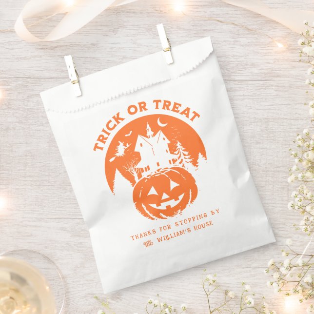 Trick Or Treat Halloween Haunted House Orange Favour Bags (Clipped)