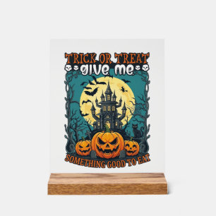 Trick Or Treat Halloween Haunted House Pumpkins Mo Acrylic Sign
