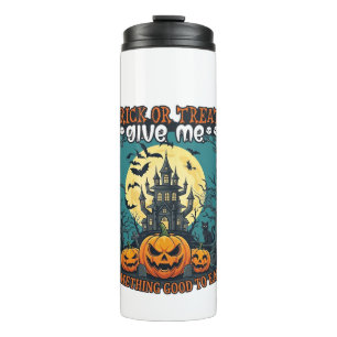 Trick Or Treat Halloween Haunted House Pumpkins Mo Thermal Tumbler