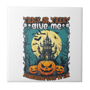 Trick Or Treat Halloween Haunted House Pumpkins Mo Tile