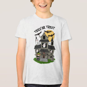 Trick or treat Halloween haunted house with witch Tri-Blend Shirt