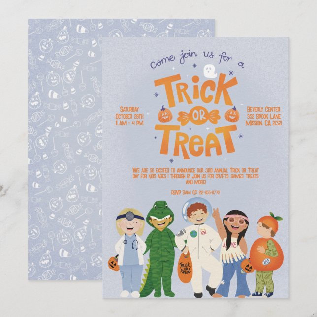 Trick or treat Halloween invitation (Front/Back)