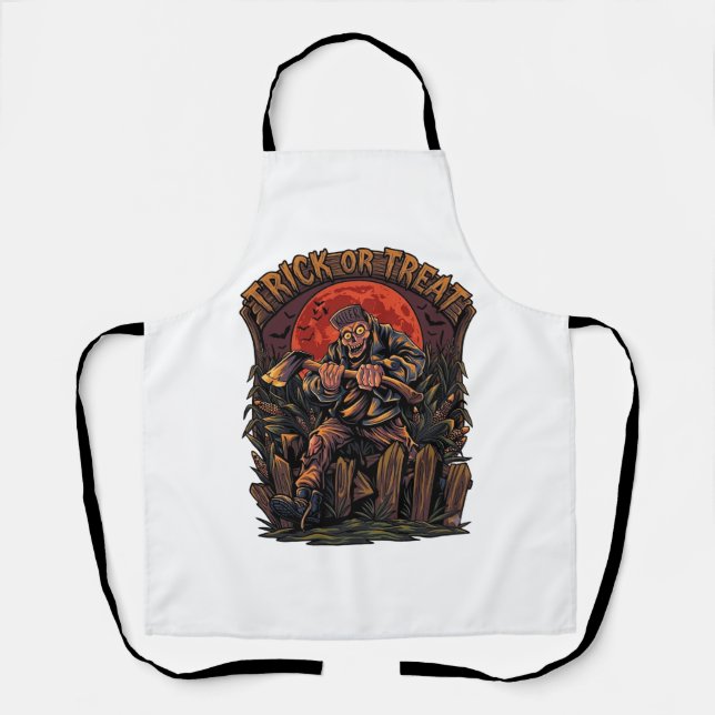 Trick Or Treat Halloween Killer Skeleton Axe Red M Apron (Front)