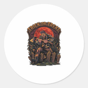 Trick Or Treat Halloween Killer Skeleton Axe Red M Classic Round Sticker