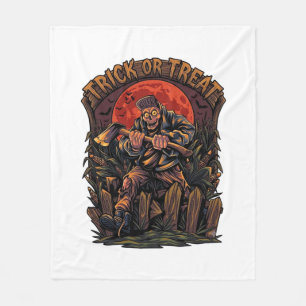 Trick Or Treat Halloween Killer Skeleton Axe Red M Fleece Blanket