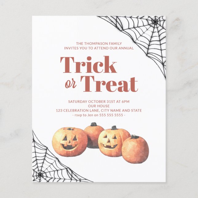 Trick or Treat Halloween Minimalist Pumpkin Invite (Front)