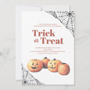 Trick or Treat Halloween Minimalist Pumpkin Web Invitation