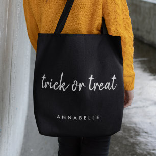 Trick or Treat Halloween Modern Black and White Tote Bag