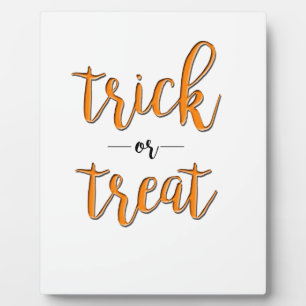 trick or treat halloween orange black simple plaque