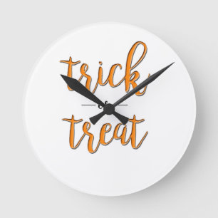 trick or treat halloween orange black simple round clock
