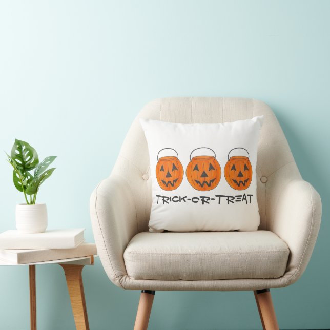 Trick or Treat Halloween Orange Pumpkin Bucket Cushion (Chair)