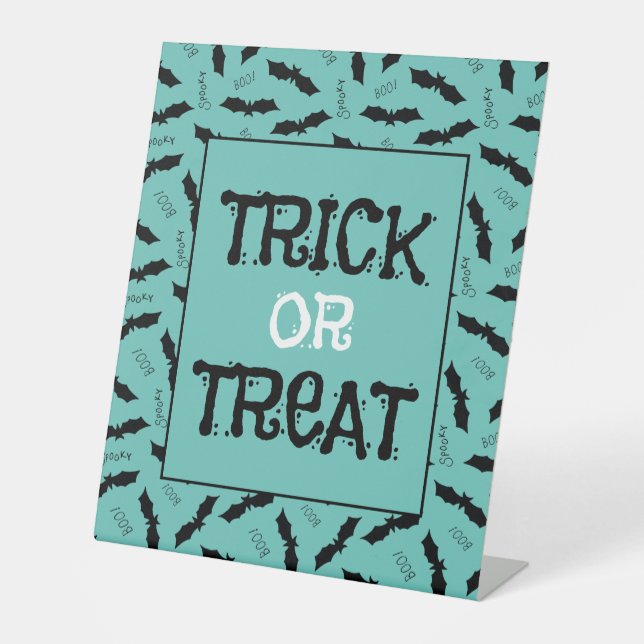 Trick or Treat Halloween Party Bats Pedestal Sign (Front)