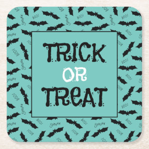 Trick or Treat Halloween Party Bats Square Paper Coaster