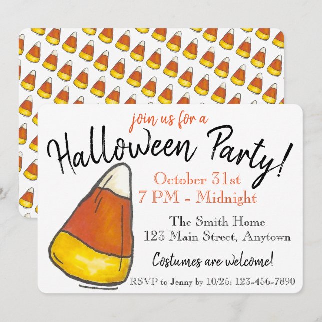 Trick or Treat Halloween Party Candy Corn Invitation (Front/Back)